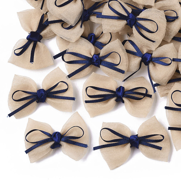 

PandaHall Handmade Woven Costume Accessories, Bowknot & Hair Bows, Wheat, 35~40x44.5~48x12~14mm Organza Bowknot Orange