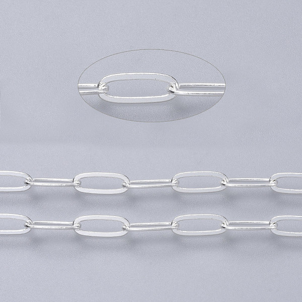 

PandaHall Brass Paperclip Chains, Flat Oval, Drawn Elongated Cable Chains, Soldered, Cadmium Free & Lead Free, Silver Color Plated...