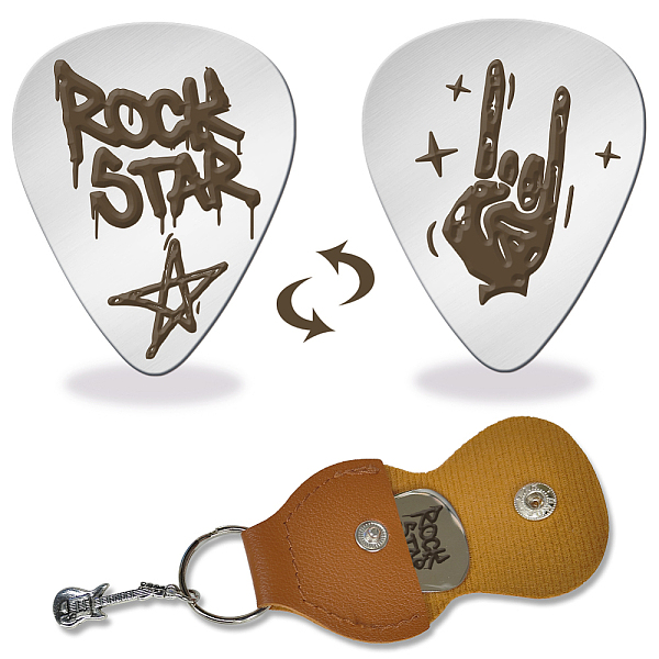 

PandaHall Double-side Laser 201 Stainless Steel Guitar Picks, with Sandy Brown PU Leather Guitar Picks Holder, Plectrum Guitar Accessories...