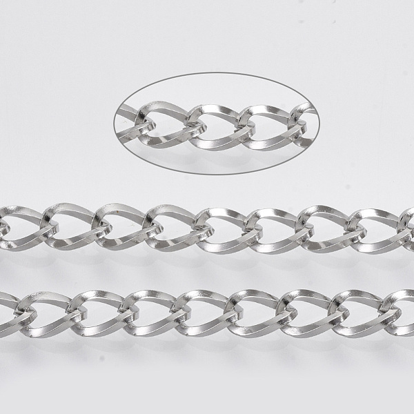 

PandaHall 304 Stainless Steel Curb Chains, with Spool, Twisted Chains, Unwelded, Stainless Steel Color, Link: 6x4x0.8mm, about 65.61 Feet...