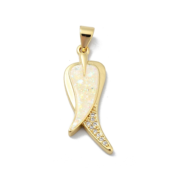 

PandaHall Brass Micro Pave Clear Cubic Zirconia Pendants, with Sythetic Opal, Leaf, Real 18K Gold Plated, 28.5x10.5x2.5mm, Hole: 4x3.5mm...