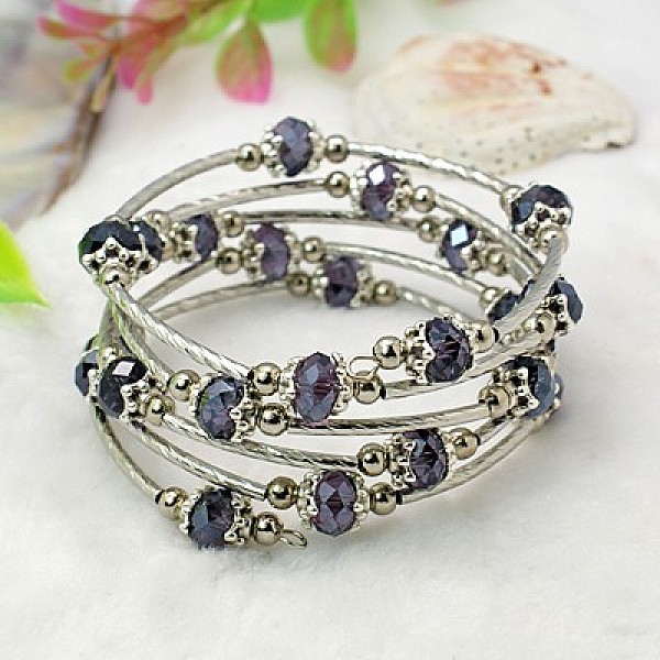 

PandaHall Fashion Wrap Bracelets, with Rondelle Glass Beads, Tibetan Style Bead Caps, Brass Tube Beads and Steel Memory Wire, DarkSlate Blue...