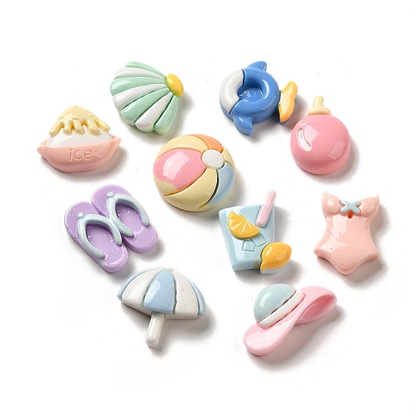 

PandaHall Beach Theme Opaque Resin Decoden Cabochons, Umbralla & Flip Flops & Shell, Mixed Shapes, Mixed Color, 14~22x15~24x5~7mm Resin..., Multicolor