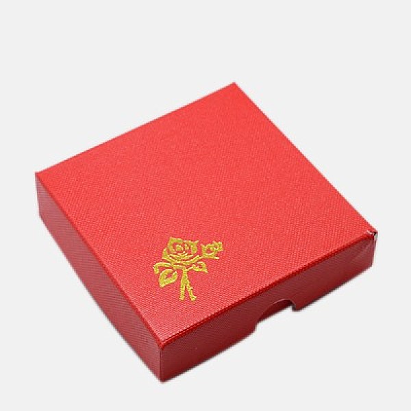 

PandaHall Cardboard Bracelet Boxes, with Sponge inside, Rose Flower Pattern, Square, Red, 90x90x22~23mm Paper Square Red
