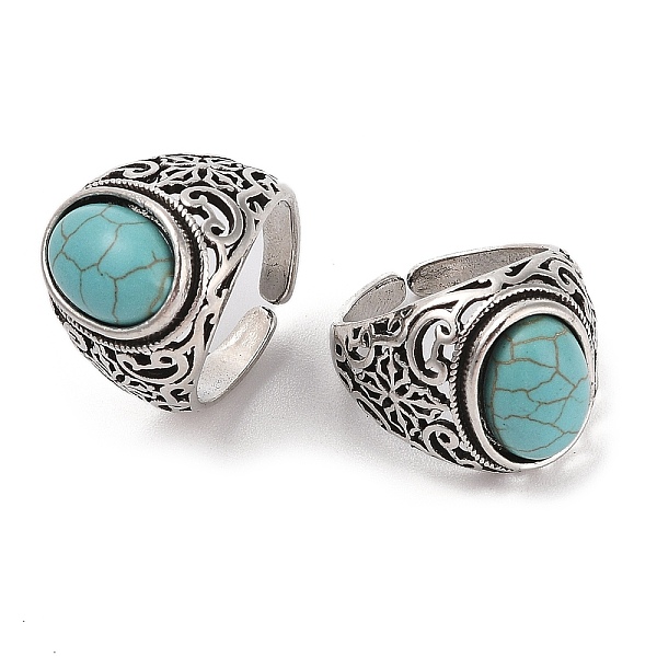 

PandaHall Oval Synthetic Turquoise Cuff Rings, Alloy Wide Band Open Rings for Women, Cadmium Free & Lead Free, Antique Silver, 19.5mm, Inner...