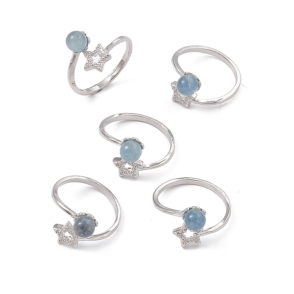 

PandaHall Natural Aquamarine Cuff Rings, Platinum Tone Brass Jewelry for Women, Round with Star, 2~7.5mm, Inner Diameter: 18mm Aquamarine