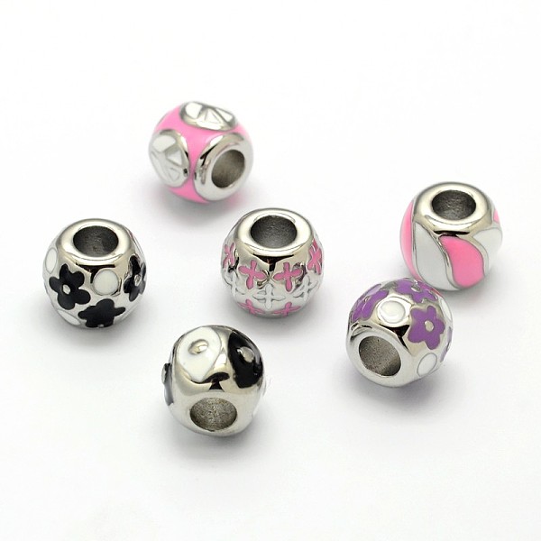 

PandaHall Mixed 304 Stainless Steel Enamel Barrel Large Hole Beads, Stainless Steel Color, 11x10mm, Hole: 5mm 304 Stainless Steel Barrel..., Multicolor