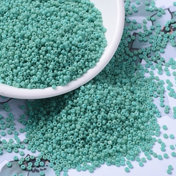 

PandaHall MIYUKI Round Rocailles Beads, Japanese Seed Beads, (RR4475) Duracoat Dyed Opaque Sea Opal, 11/0, 2x1.3mm, Hole: 0.8mm, about..., Cyan