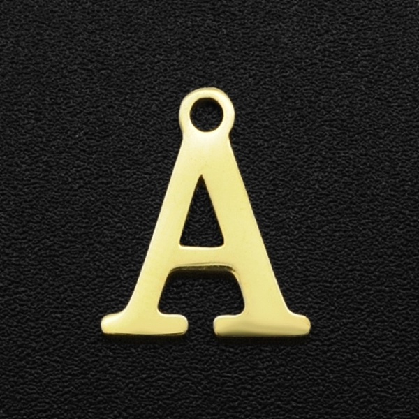 

PandaHall 201 Stainless Steel Charms, Laser Cut, Letter, Golden, Letter.A, 12x10x1mm, Hole: 1.5mm 201 Stainless Steel Letter A