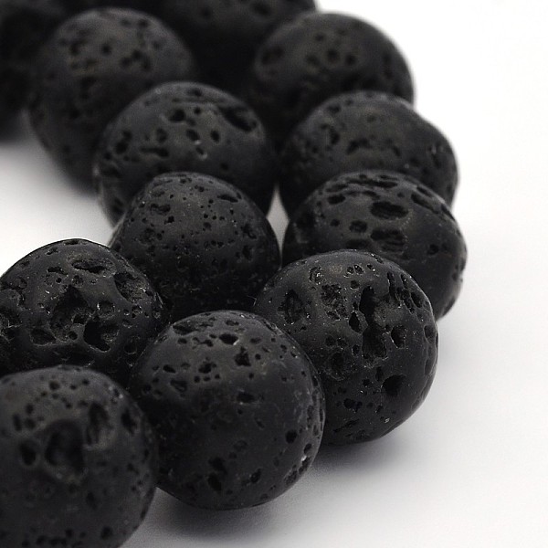 

PandaHall Natural Lava Rock Round Beads Strands, 12mm, Hole: 2.5mm, about 32pcs/strand, 15 inch Round Black