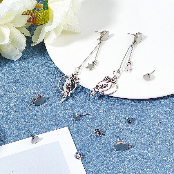 

PandaHall Unicraftale 304 Stainless Steel Stud Earring Findings, with Loop, 304 Stainless Steel & Plastic Ear Nuts, Stainless Steel Color...