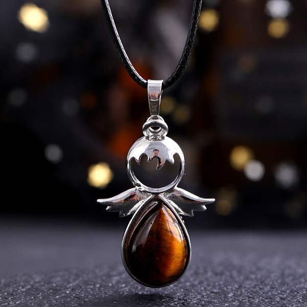 

PandaHall Angel Wings Crystal Teardropt Pendant Necklaces Natural Gemstone White