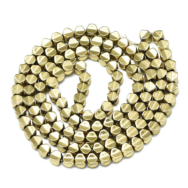 

PandaHall Electroplate Non-magnetic Synthetic Hematite Beads Strands, Real 18K Gold Plated, 3x3x3mm, Hole: 0.9mm, about 126~133pcs/strand...