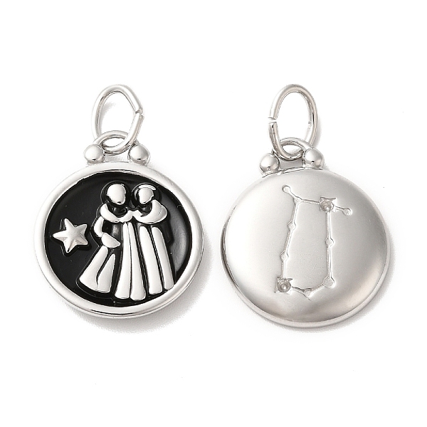 

PandaHall 304 Stainless Steel Enamel Pendants, with Jump Ring, Flat Round with Constellation, Stainless Steel Color, Gemini..., Black