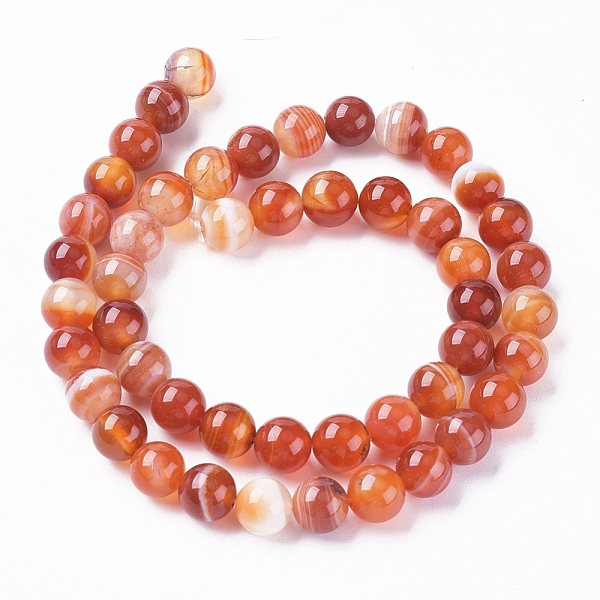 

PandaHall Natural Striped Agate/Banded Agate Beads Strands, Dyed & Heated, Round, Salmon, 4mm, Hole: 0.5mm, about 91~93pcs/strand, 14.96..., Red
