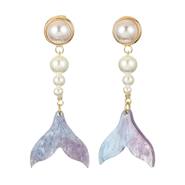 PandaHall Natural Shell Pearl & Cellulose Acetate(Resin) Dangle Stud Earrings, Mermaid Tail Shape Drop Earrings, Colorful, 49.5x19mm Shell...