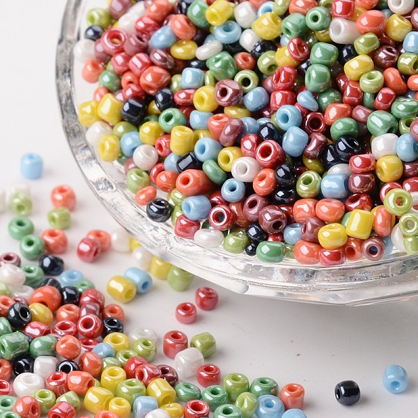 

PandaHall Glass Seed Beads, Opaque Colors Lustered, Round, Mixed Color, 3mm, Hole: 1mm, about 10000pcs/pound Glass Multicolor