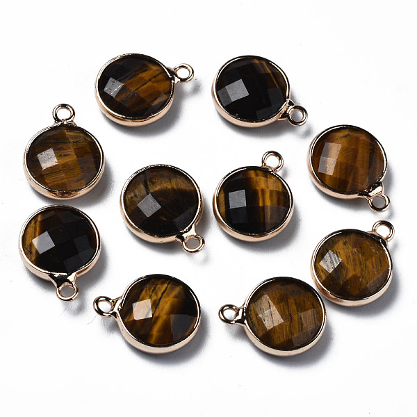 

PandaHall Natural Tiger Eye Charms, Faceted, with Golden Plated Brass Edge and Loop, Flat Round, 14.5x11.5x4.5mm, Hole: 1.5mm Tiger Eye Flat...