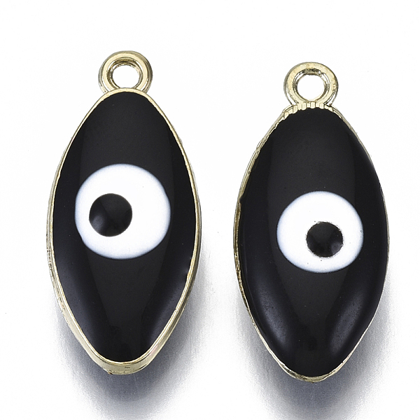 

PandaHall Alloy Enamel Pendants, Cadmium Free & Lead Free, Enamelled Sequins, Horse Eye with Evil Eye, Light Gold, Black, 22x10.5x6~7mm...
