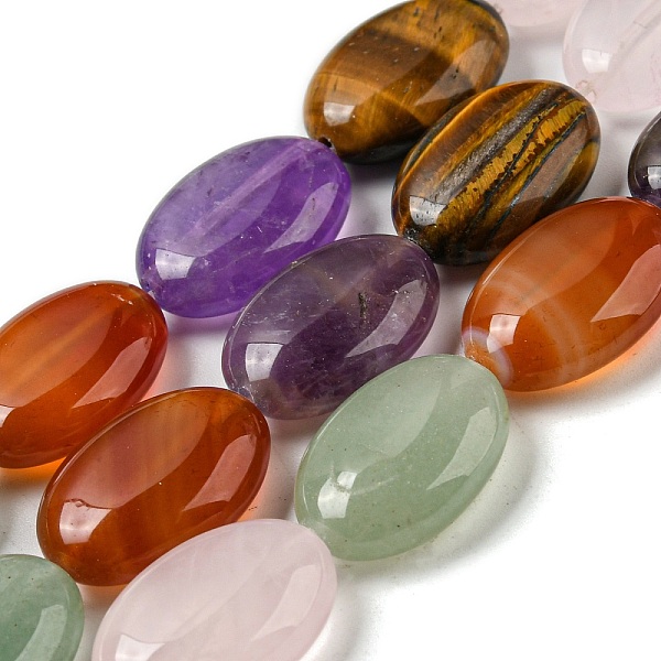 

PandaHall Natural Amethyst & Rose Quartz & Red Agate & Green Aventurine & Tiger Eye Beads Strands, Flat Oval, 18x13x6~6.5mm, Hole: 1.2mm...