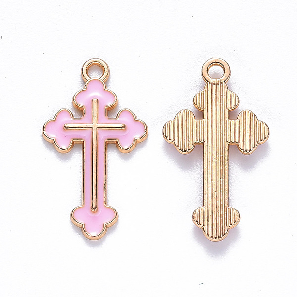 

PandaHall Alloy Enamel Pendants, Cross, Light Gold, Pink, 25x14x2mm, Hole: 1.8mm Alloy+Enamel Cross Pink