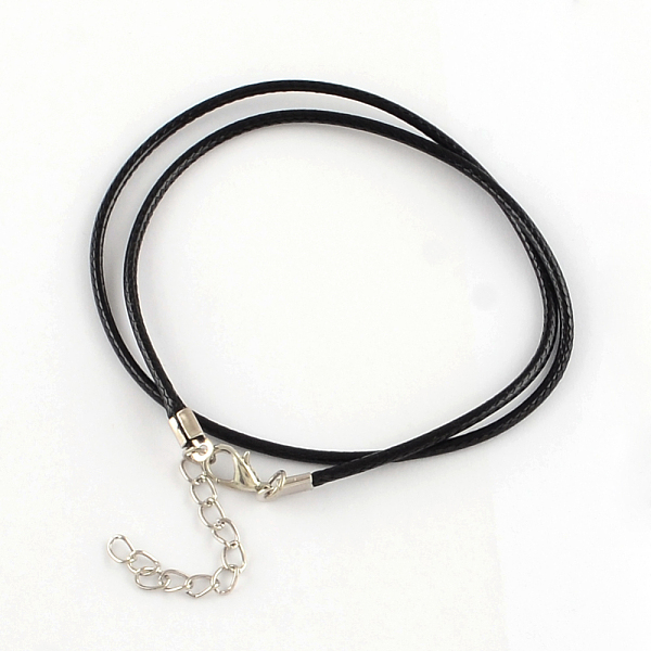 

PandaHall Waxed Cotton Cord Necklace Making, with Alloy Lobster Claw Clasps and Iron End Chains, Platinum, Black, 17.4 inch(44cm) Waxed...