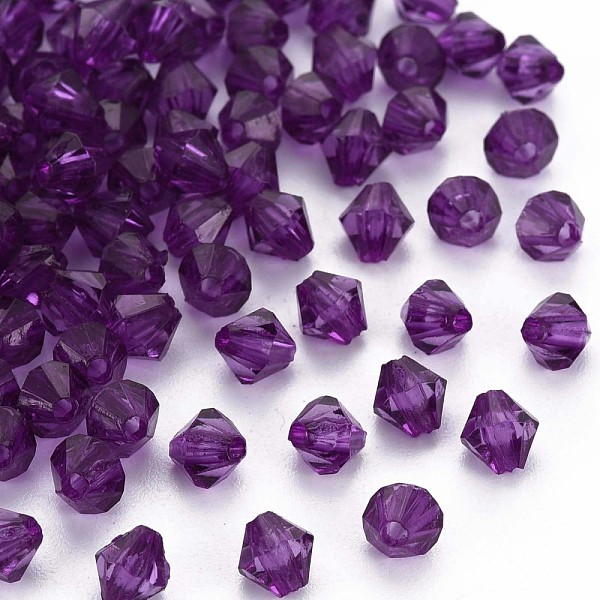 

PandaHall Transparent Acrylic Beads, Faceted, Bicone, Purple, 5x4.5mm, Hole: 1.2mm, about 12160pcs/500g Acrylic Bicone Purple