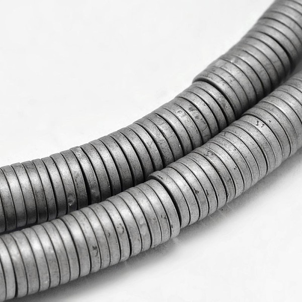 

PandaHall Electroplate Non-magnetic Synthetic Hematite Beads Strands, Heishi Beads, Disc/Flat Round, Frosted, Platinum Plated, 6x1mm, Hole...