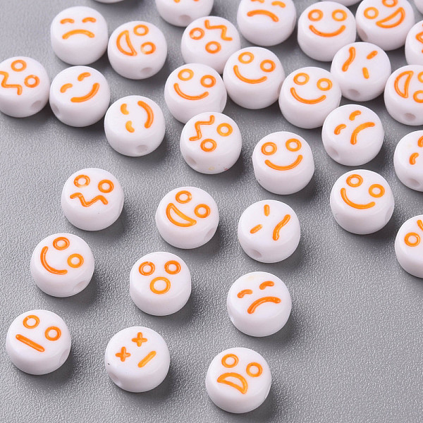 

PandaHall White Opaque Acrylic Beads, Flat Round with Expression, Sandy Brown, 7x4mm, Hole: 1.6mm, about 3650pcs/500g Acrylic Flat Round