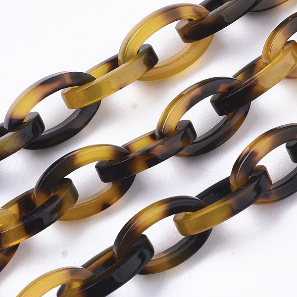 

PandaHall Two Tone Cellulose Acetate(Resin) Cable Chains, Flat Oval, for Jewelry Making, Goldenrod, Link: 15x9x2.5mm Cellulose Acetate Gold