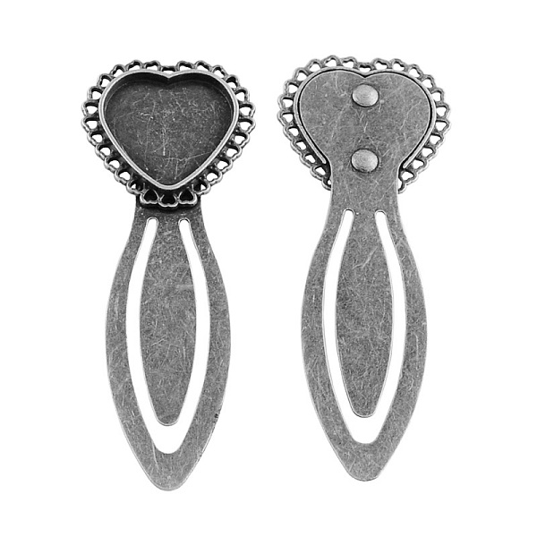 

PandaHall Tibetan Style Heart Bookmark Cabochon Settings, Cadmium Free & Lead Free, Antique Silver, Tray: 20x19mm, 74x28x3.5mm Alloy