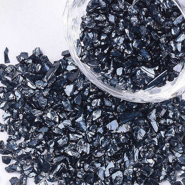 PandaHall Plated Glass Seed Beads, For Nail Art Decoration Accessories, No Hole/Undrilled, Chips, Prussian Blue, 2~7x1~5x0.5~2mm, about...