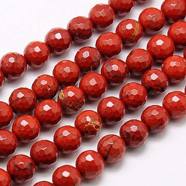 

PandaHall Natural Red Jasper Beads Strands, Faceted, Round, FireBrick, 12mm, Hole: 1mm, about 33pcs/strand, 15.75 inch Red Jasper Round Red