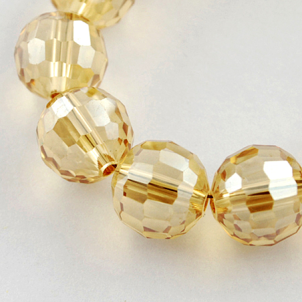 

PandaHall Electroplate Glass Bead Strands, Rainbow Color Plated, Faceted(96 Facets), Round, Goldenrod, 8mm, Hole: 1mm, about 72pcs/strand..., Gold
