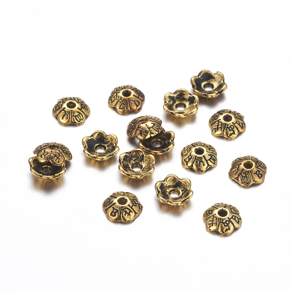 

PandaHall 6-Petal Tibetan Style Alloy Flower Bead Caps, Cadmium Free & Lead Free, Antique Golden, 6x2mm, Hole: 1mm Alloy