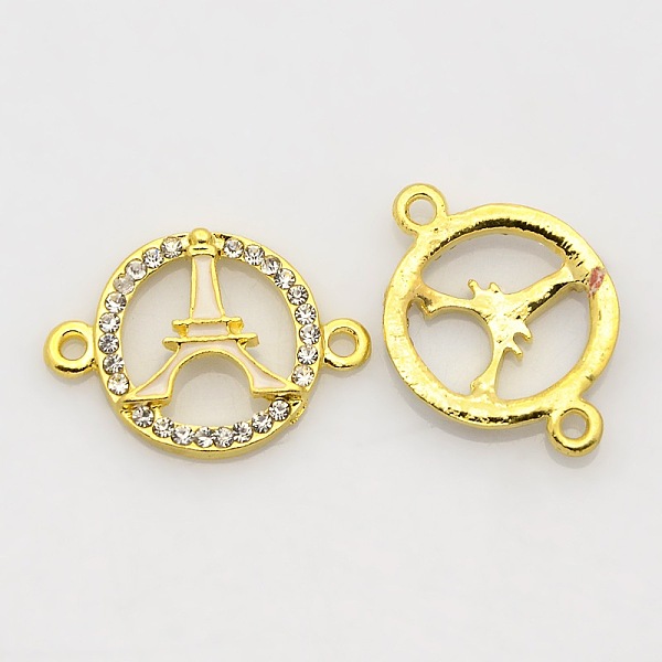 

PandaHall Golden Tone Alloy Enamel Rhinestone Multi-stone Links connectors, Ring with Eiffel Tower, White, 25x18x3mm, Hole: 2mm Alloy...