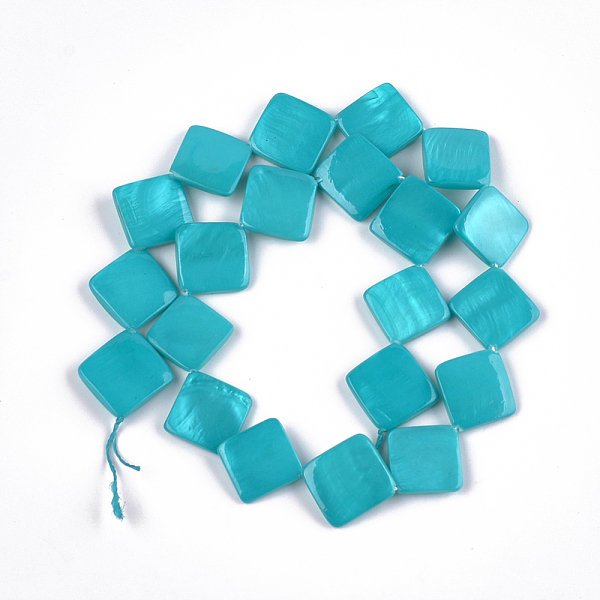

PandaHall Spray Painted Freshwater Shell Beads, Rhombus, Turquoise, 18~20x18~20x3~4mm, Hole: 0.5mm, about 21pcs/strand, 15.5 inch Freshwater..., Green