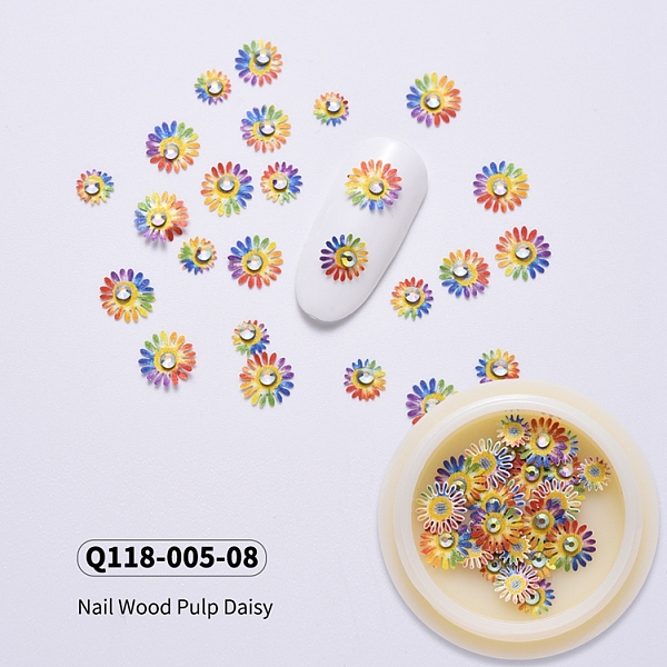

PandaHall Daisy Shape Paper Cabochons, with Crystal AB Rhinestones, Nail Art Decorations Accessories for Women, Colorful, 5~7x1mm, about..., Clear