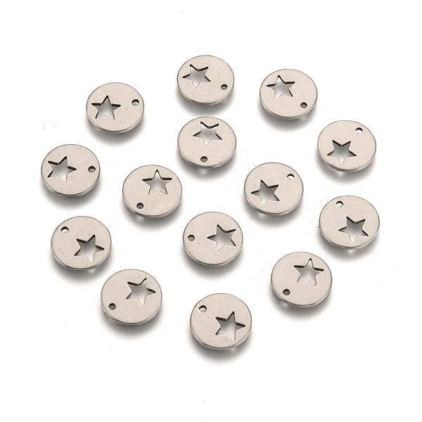 

PandaHall 304 Stainless Steel Charms, Flat Round with Star, Stainless Steel Color, 12x1mm, Hole: 1.5mm 304 Stainless Steel Flat Round