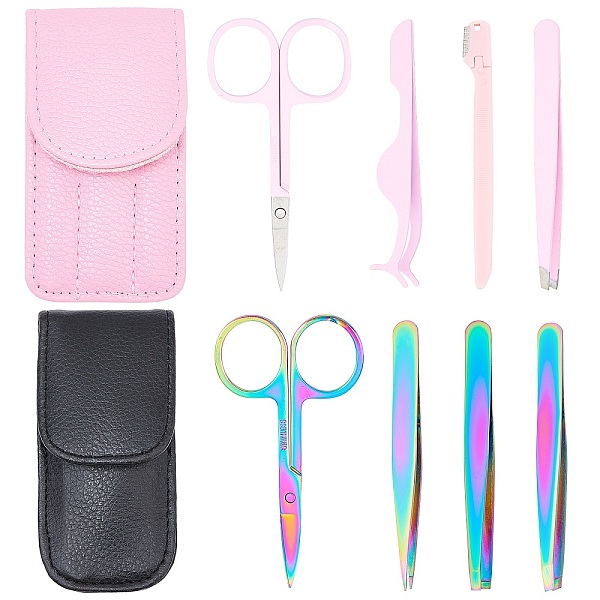 PandaHall Stainless Steel Facial Tools Set, False Eyelashes Applicator Remover Tweezers, Manicure Scissors, Eyebrow Tweezers, Eyebrow Razor...