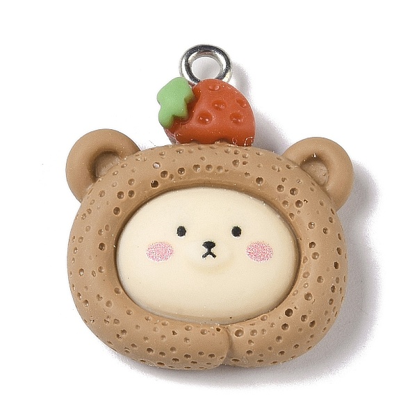 

PandaHall Opaque Resin Pendants, Cartoon Charms with Platinum Plated Iron Loops, Bear with Strawberry, 25.5x22x7mm, Hole: 2mm Iron+Resin..., Brown