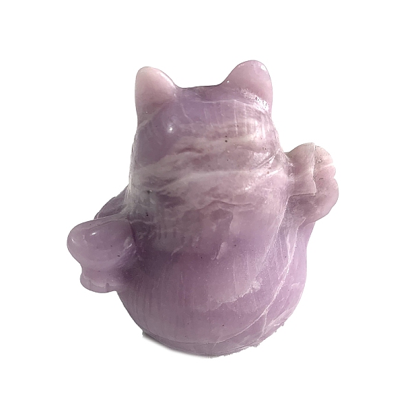 

PandaHall Natural Lepidolit Carved Healing Lucky Cat Figurines, Reiki Energy Stone Display Decorations, 60x50x60mm Lepidolite Cat Shape