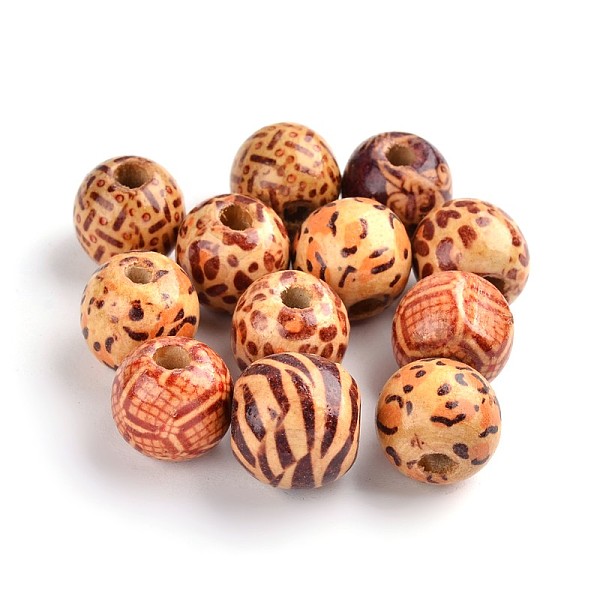 

PandaHall Round Printed Natural Maple Wood Beads, Mixed Color, 16x15mm, Hole: 5mm, about 830pcs/1000g Maple Wood Round Multicolor