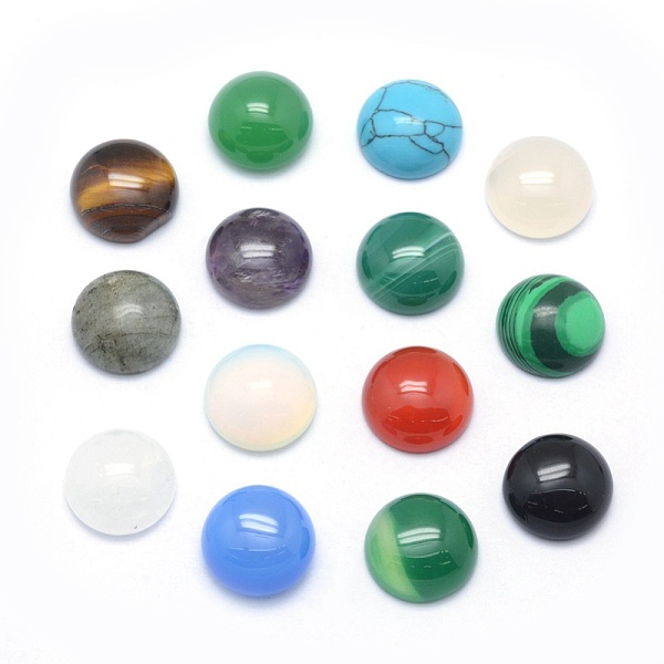 

PandaHall Natural & Synthetic Mixed Gemstone Cabochons, Half Round, 6x3~3.5mm Mixed Stone Half Round