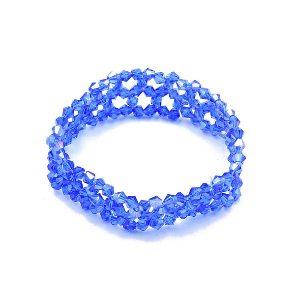 

PandaHall Bling Glass Beaded Stretch Bracelet, Braided Flower Bracelet for Women, Royal Blue, Inner Diameter: 2 inch(5cm) Glass