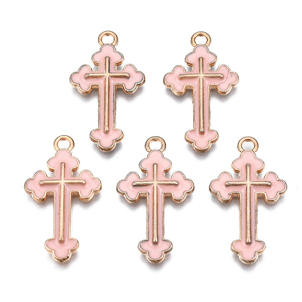 

PandaHall Alloy Enamel Pendants, Cross, Light Gold, Misty Rose, 25x14x2mm, Hole: 1.8mm Alloy+Enamel Cross