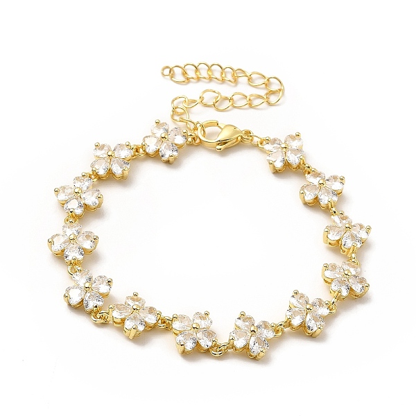 

PandaHall Clear Cubic Zirconia Clover Link Chain Bracelet, Rack Plating Brass Jewelry for Women, Lead Free & Cadmium Free, Long-Lasting...