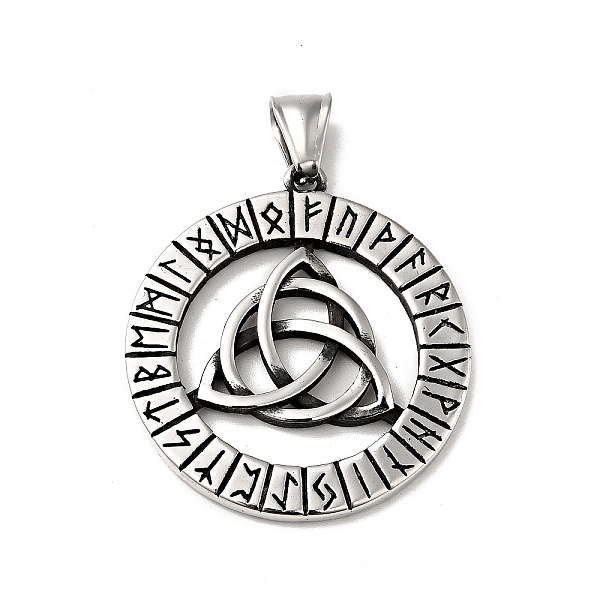 

PandaHall 304 Stainless Steel Manual Polishing Pendants, Ring with Trinity Knot & Runes Charms, Antique Silver, 38x35.5x3mm, Hole: 4x8mm 304...
