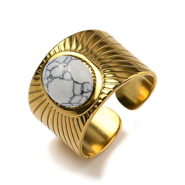 

PandaHall 304 Stainless Steel Open Cuff Rings, Synthetic Turquoise Oval Wide Band Rings for Women Men, Real 18K Gold Plated, Adjustable...