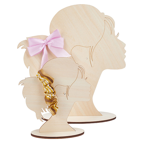 

PandaHall DELORIGIN 2 Sets Hairpin Display Stand, 2 Sizes Head Silhouette Hair Bow Holder Wooden Head Template Single Tail Silhouette...